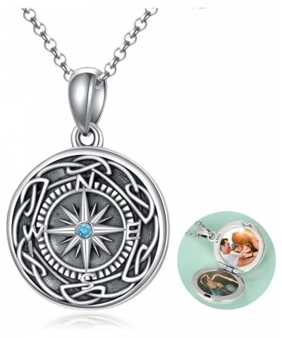 925 Sterling Silver Compass Locket Necklace That Holds Pictures, Birthday Graduation Gifts for Women Men Girls Compass Celtic...