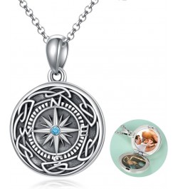 925 Sterling Silver Compass Locket Necklace That Holds Pictures, Birthday Graduation Gifts for Women Men Girls Compass Celtic...