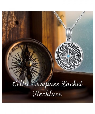 925 Sterling Silver Compass Locket Necklace That Holds Pictures, Birthday Graduation Gifts for Women Men Girls Compass Celtic...