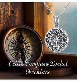 925 Sterling Silver Compass Locket Necklace That Holds Pictures, Birthday Graduation Gifts for Women Men Girls Compass Celtic...