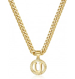 Gold Initial Necklace,14K Gold Plated Round Letter Pendant Hollow Capital Monogram 5mm Cuban Chain Necklace Alhpabets from A-...