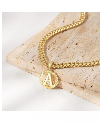 Gold Initial Necklace,14K Gold Plated Round Letter Pendant Hollow Capital Monogram 5mm Cuban Chain Necklace Alhpabets from A-...