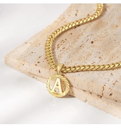 Gold Initial Necklace,14K Gold Plated Round Letter Pendant Hollow Capital Monogram 5mm Cuban Chain Necklace Alhpabets from A-...