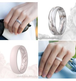 Women Silicone Wedding Bands, Breathable Leaf Cross Pattern Wedding Rings - 55mm Wide Black, Marble C, Light Pink B, Rose Gol...