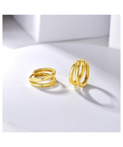 Black Double Hoop Earrings Men 925 Sterling Silver Split Hoop Huggie Earrings for Teen Boys Simple Stylish 15MM A-Gold $11.43...