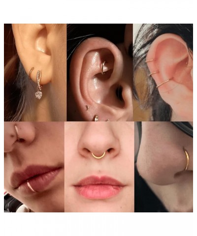 Gold Hinged 20g 18g 16g Nose Rings Hoops 6mm 8mm 10mm 12mm 14mm 16mm Septum Ring Clicker Cartilage Helix Hoop Earrings Set 18...