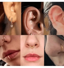 Gold Hinged 20g 18g 16g Nose Rings Hoops 6mm 8mm 10mm 12mm 14mm 16mm Septum Ring Clicker Cartilage Helix Hoop Earrings Set 18...