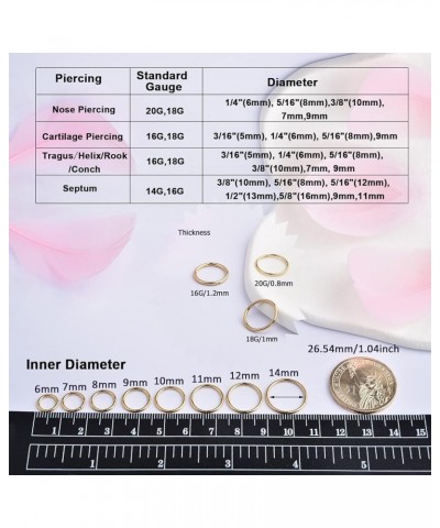 Gold Hinged 20g 18g 16g Nose Rings Hoops 6mm 8mm 10mm 12mm 14mm 16mm Septum Ring Clicker Cartilage Helix Hoop Earrings Set 18...