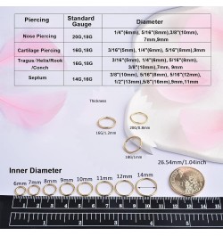 Gold Hinged 20g 18g 16g Nose Rings Hoops 6mm 8mm 10mm 12mm 14mm 16mm Septum Ring Clicker Cartilage Helix Hoop Earrings Set 18...