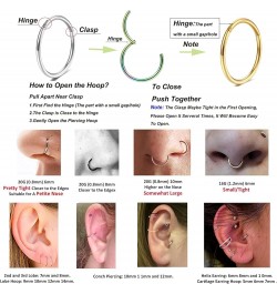 Gold Hinged 20g 18g 16g Nose Rings Hoops 6mm 8mm 10mm 12mm 14mm 16mm Septum Ring Clicker Cartilage Helix Hoop Earrings Set 18...