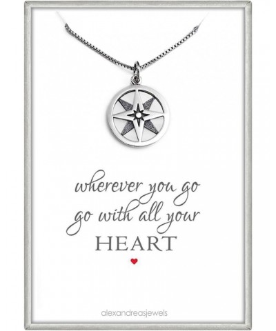 Sterling Silver Compass Necklace for Women, Graduation Gift Necklace, Retirement Gift, 18 Inches $19.50 Necklaces