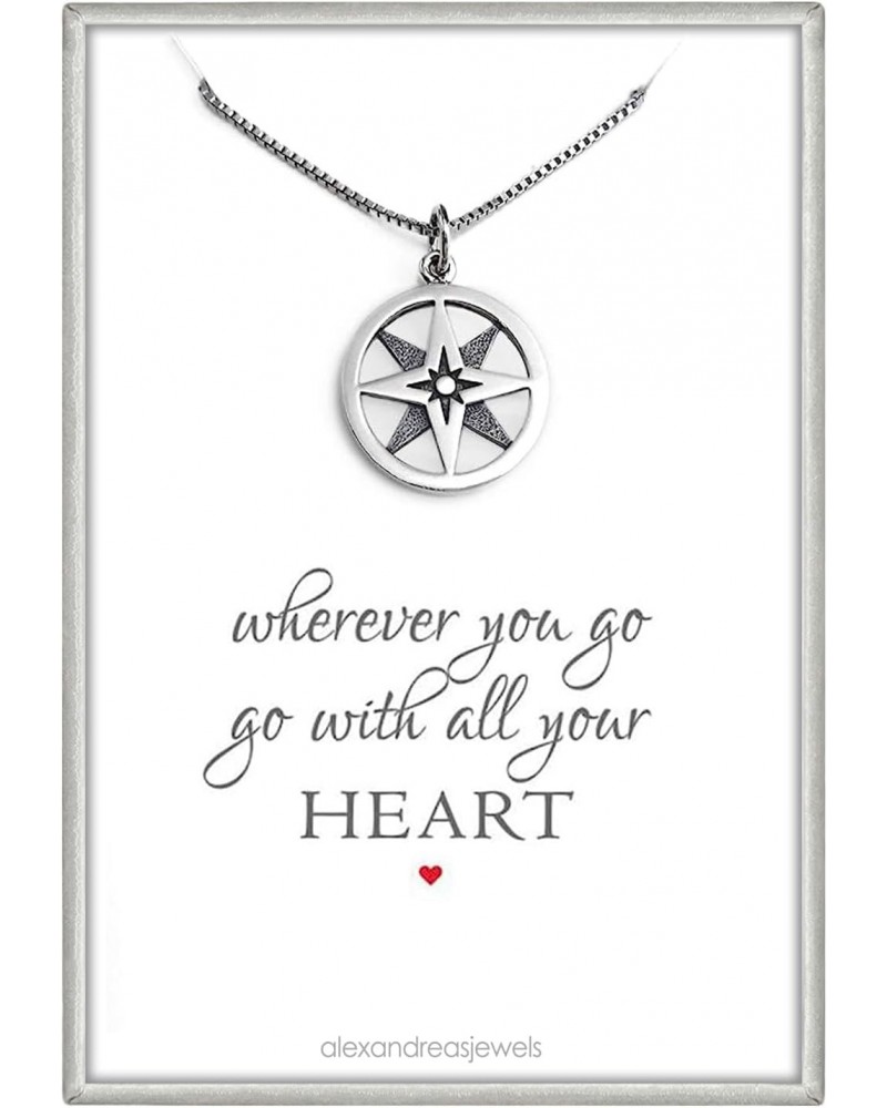 Sterling Silver Compass Necklace for Women, Graduation Gift Necklace, Retirement Gift, 18 Inches $19.50 Necklaces