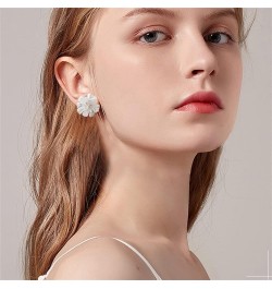 Dainty Big Bohemian Frosted White Acrylic Flower Petal Dangle Drop Stud Earrings for Women Girls Statement Summer Vacation Fl...