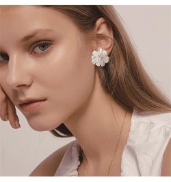 Dainty Big Bohemian Frosted White Acrylic Flower Petal Dangle Drop Stud Earrings for Women Girls Statement Summer Vacation Fl...