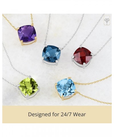 14k White or Yellow Gold Cushion Cut Gemstone Pendant Necklace for Women 8mm Solitaire Birthstone with 18 Inch Cable Chain Cr...