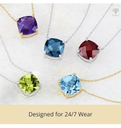 14k White or Yellow Gold Cushion Cut Gemstone Pendant Necklace for Women 8mm Solitaire Birthstone with 18 Inch Cable Chain Cr...