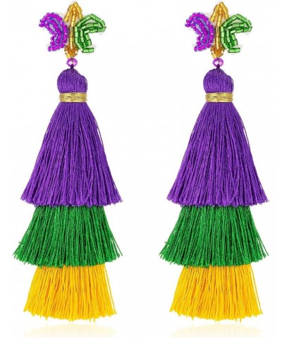 Mardi Gras Tassel Earrings Bling for Women, Mardi Gras Beaded Earrings, Mardi Gras Dangle Drop Earrings, Mardi Gras Cosplay P...