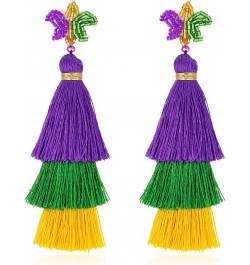 Mardi Gras Tassel Earrings Bling for Women, Mardi Gras Beaded Earrings, Mardi Gras Dangle Drop Earrings, Mardi Gras Cosplay P...