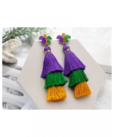 Mardi Gras Tassel Earrings Bling for Women, Mardi Gras Beaded Earrings, Mardi Gras Dangle Drop Earrings, Mardi Gras Cosplay P...