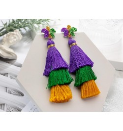 Mardi Gras Tassel Earrings Bling for Women, Mardi Gras Beaded Earrings, Mardi Gras Dangle Drop Earrings, Mardi Gras Cosplay P...