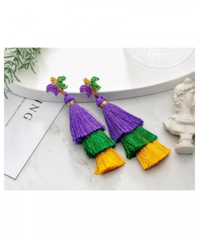 Mardi Gras Tassel Earrings Bling for Women, Mardi Gras Beaded Earrings, Mardi Gras Dangle Drop Earrings, Mardi Gras Cosplay P...