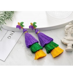 Mardi Gras Tassel Earrings Bling for Women, Mardi Gras Beaded Earrings, Mardi Gras Dangle Drop Earrings, Mardi Gras Cosplay P...