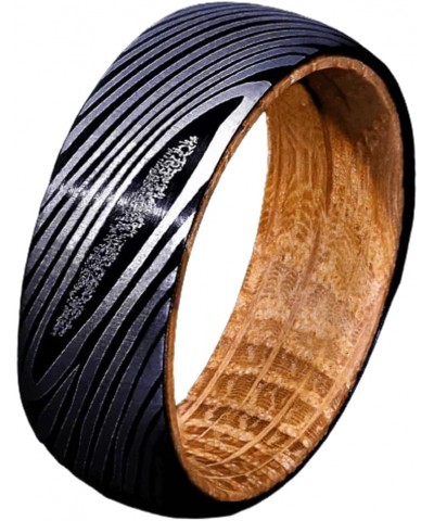 Tungsten Rings for Men Wedding Bands for Him Womens Wedding Bands for Her 8mm Black Damascus Steel with Whiskey Barrel Wood S...