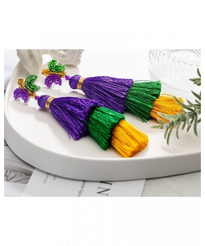 Mardi Gras Tassel Earrings Bling for Women, Mardi Gras Beaded Earrings, Mardi Gras Dangle Drop Earrings, Mardi Gras Cosplay P...