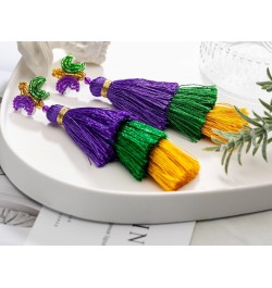 Mardi Gras Tassel Earrings Bling for Women, Mardi Gras Beaded Earrings, Mardi Gras Dangle Drop Earrings, Mardi Gras Cosplay P...