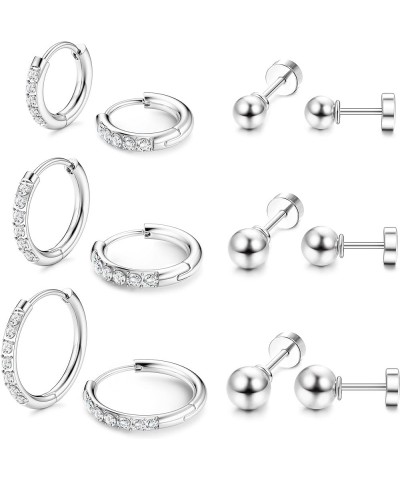 Huggie Hoop Earrings for Women 316L Stainless Steel Small Cubic Zirconia Hoop Earrings Flat Back Tiny Ball CZ Stud Earrings C...