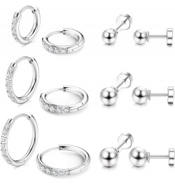 Huggie Hoop Earrings for Women 316L Stainless Steel Small Cubic Zirconia Hoop Earrings Flat Back Tiny Ball CZ Stud Earrings C...