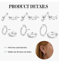 Huggie Hoop Earrings for Women 316L Stainless Steel Small Cubic Zirconia Hoop Earrings Flat Back Tiny Ball CZ Stud Earrings C...