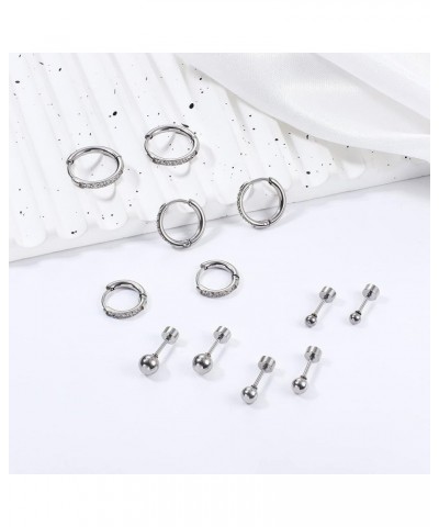 Huggie Hoop Earrings for Women 316L Stainless Steel Small Cubic Zirconia Hoop Earrings Flat Back Tiny Ball CZ Stud Earrings C...