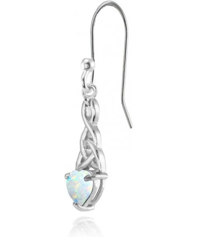 Sterling Silver Genuine, Simulated, or Created Gemstone 6x6mm Dainty Heart Celtic Knot Dangle Earrings Simulated White Opal $...