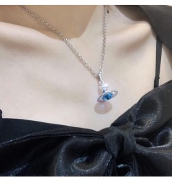 Saturn Necklace for Women Sky Star Saturn Planet Pendant Single Layered Necklaces for Women Blue Quartz Pendant, Silver (2022...