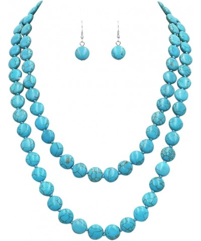 Women's Beautiful Western Inspired Turquoise Howlite Knotted 12mm Flat Bead Endless Necklace Strand And Dangle Earrings Set, ...