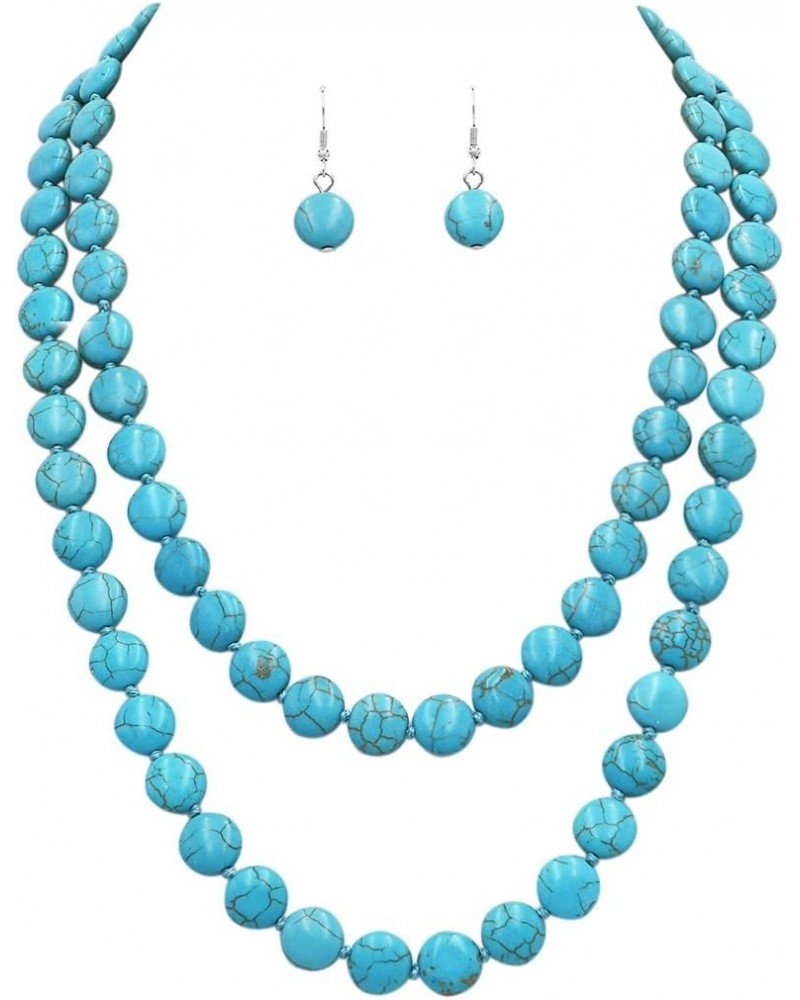 Women's Beautiful Western Inspired Turquoise Howlite Knotted 12mm Flat Bead Endless Necklace Strand And Dangle Earrings Set, ...