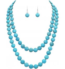 Women's Beautiful Western Inspired Turquoise Howlite Knotted 12mm Flat Bead Endless Necklace Strand And Dangle Earrings Set, ...