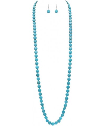 Women's Beautiful Western Inspired Turquoise Howlite Knotted 12mm Flat Bead Endless Necklace Strand And Dangle Earrings Set, ...