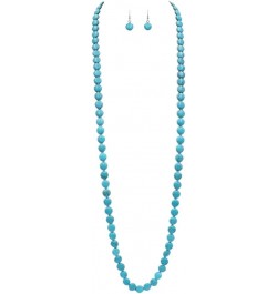 Women's Beautiful Western Inspired Turquoise Howlite Knotted 12mm Flat Bead Endless Necklace Strand And Dangle Earrings Set, ...