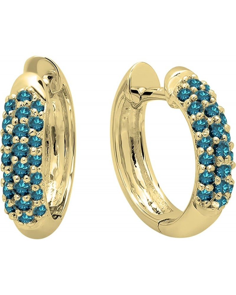 0.30 Carat (ctw) 14K Ladies Pave Set Huggies Hoop Earrings 1/3 CT, Yellow Gold Blue Diamond $155.18 Earrings