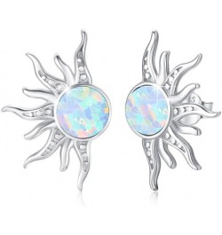 Sterling Silver Stud Earrings Sun Moonstone/Opal/Turquoise Stud Earrings White Gold Black Gold Turquoise Studs Hypoallergenic...