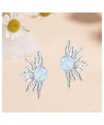 Sterling Silver Stud Earrings Sun Moonstone/Opal/Turquoise Stud Earrings White Gold Black Gold Turquoise Studs Hypoallergenic...