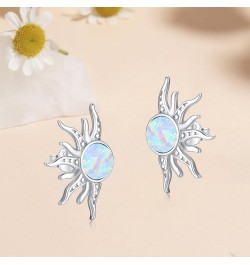 Sterling Silver Stud Earrings Sun Moonstone/Opal/Turquoise Stud Earrings White Gold Black Gold Turquoise Studs Hypoallergenic...