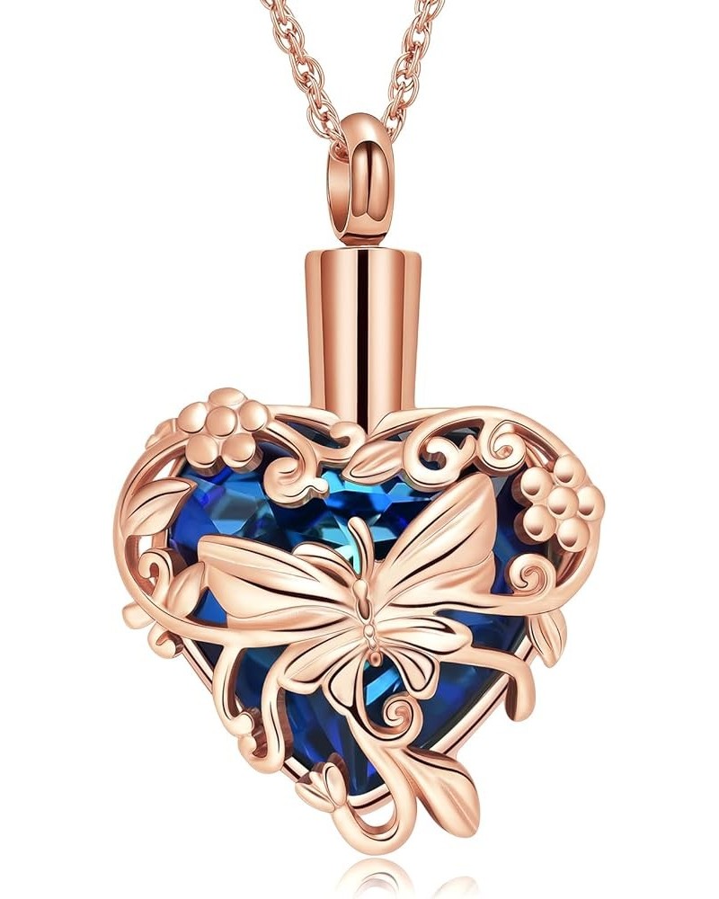 Butterfly Heart Urn Necklaces Cremation Jewelry for Ashes for Women Men Memorial Human Ashes Pendant A Rose Gold-Blue $11.21 ...