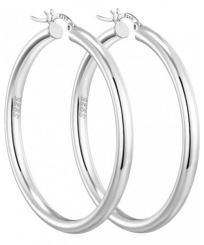 4mm Thick Sterling Silver Hoop Earrings for Women Big Chunky Hoop Earrings Lightweight Hoop Earrings Large Hollow Tube Hoop E...