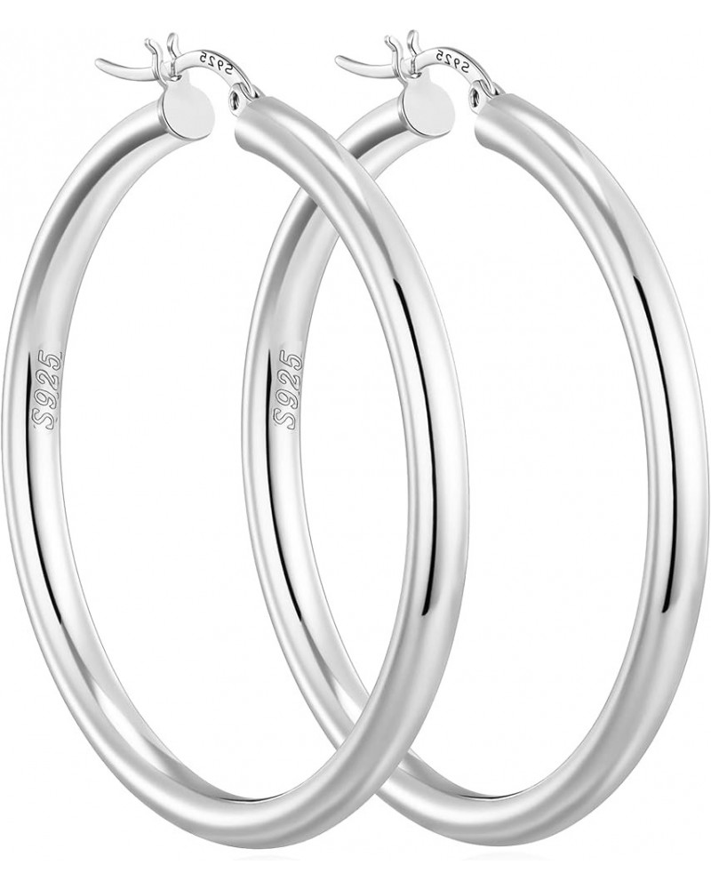 4mm Thick Sterling Silver Hoop Earrings for Women Big Chunky Hoop Earrings Lightweight Hoop Earrings Large Hollow Tube Hoop E...