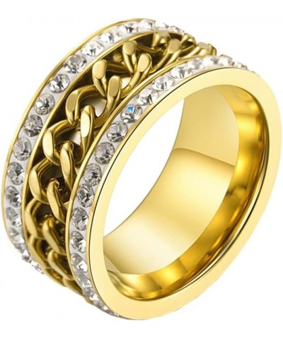 Trendy Stainless Steel Grooved Edge Chain Spinner Rings Biker Band for Men Women Gold Zirconia $7.12 Rings