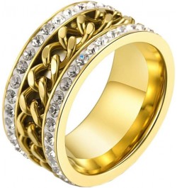 Trendy Stainless Steel Grooved Edge Chain Spinner Rings Biker Band for Men Women Gold Zirconia $7.12 Rings