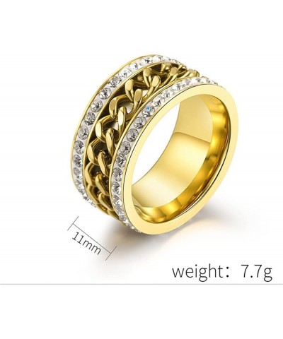 Trendy Stainless Steel Grooved Edge Chain Spinner Rings Biker Band for Men Women Gold Zirconia $7.12 Rings